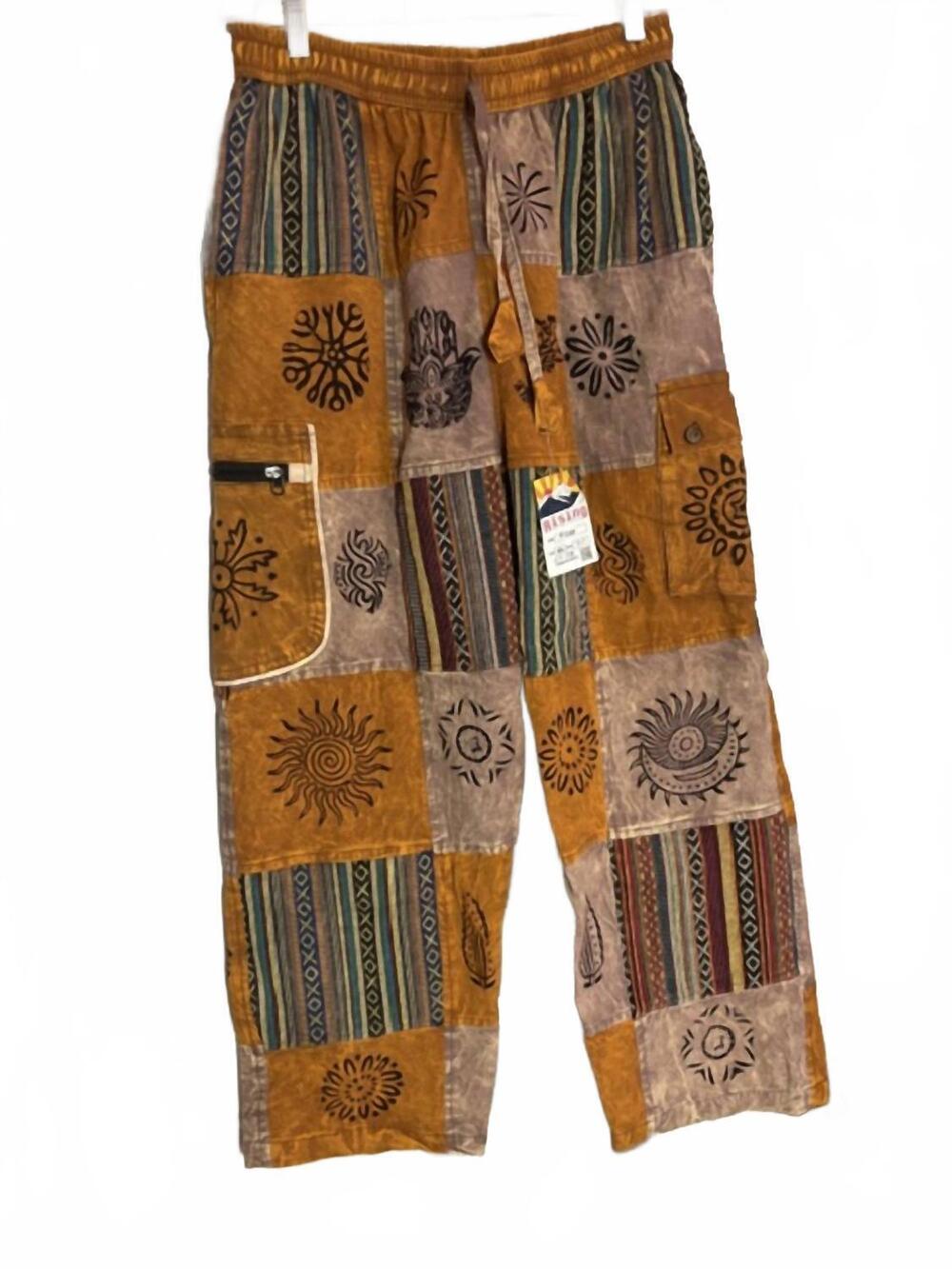 NEW RISING INTERNATIONAL women's earth tone patchwork pant in mixed browns